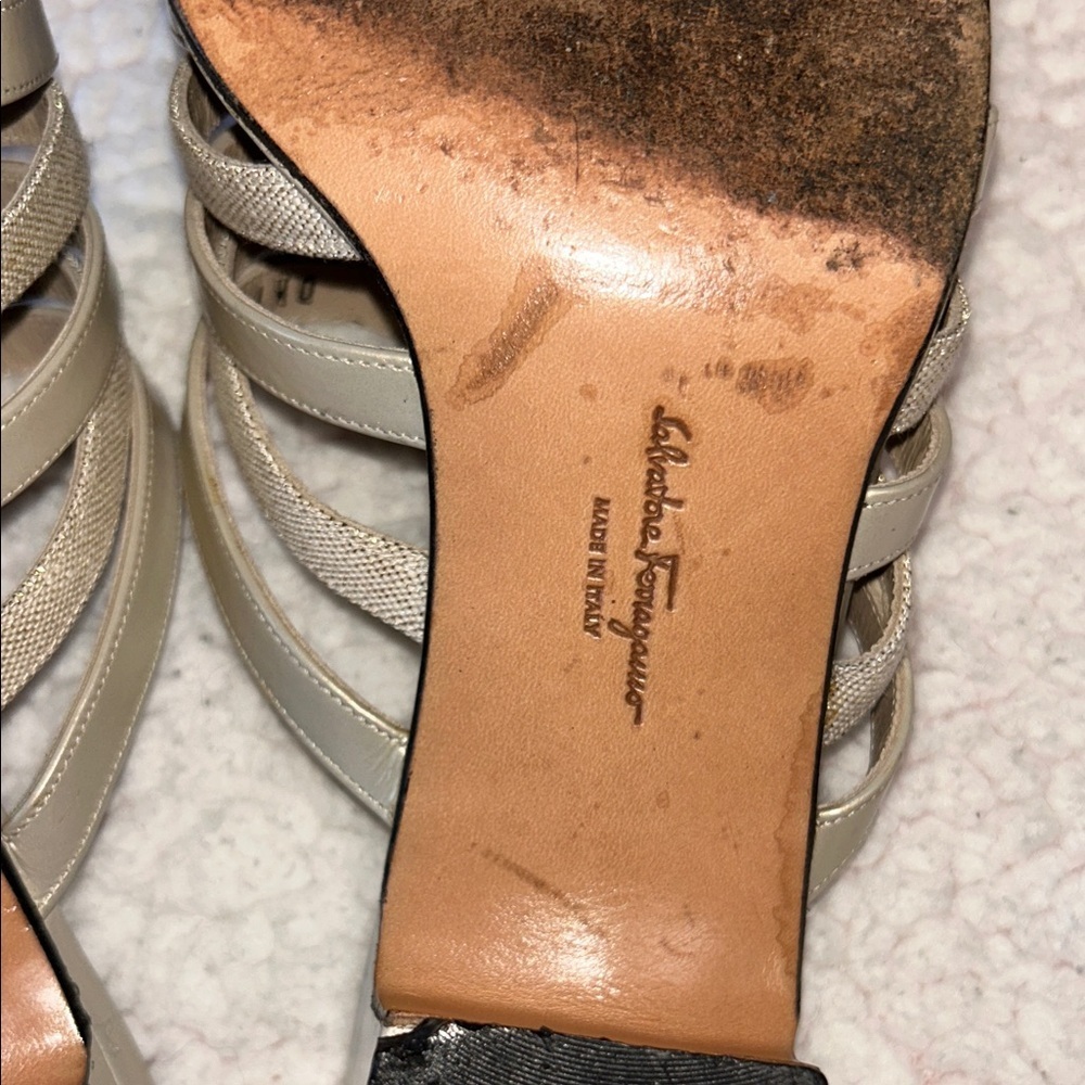 Salvatore Ferragamo Metallic Gold Strappy Mules - Picture 12 of 14
